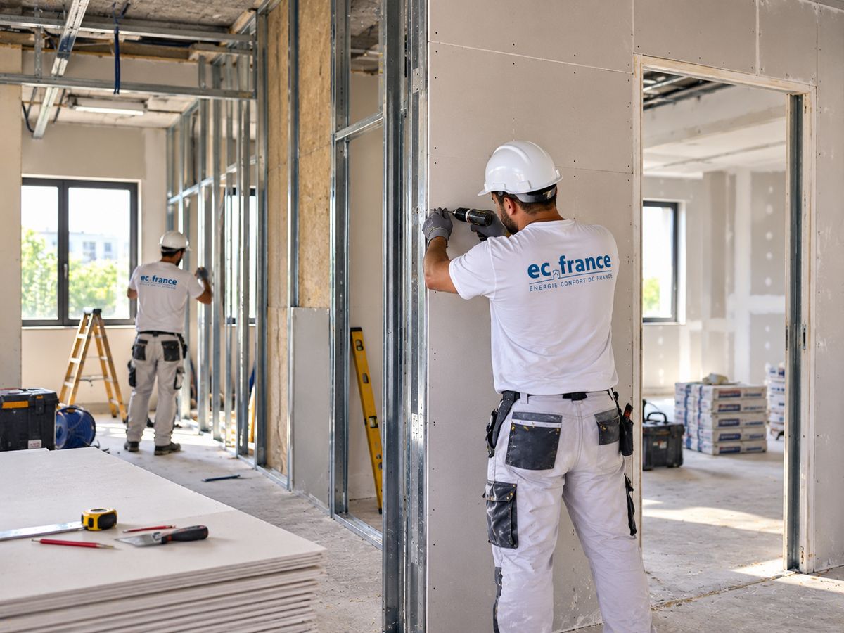 Pose de cloisons lors d’un réaménagement de locaux